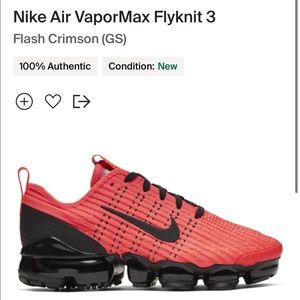 Nike men’s Air VaporMax Flyknit 3 flash crimson size 12